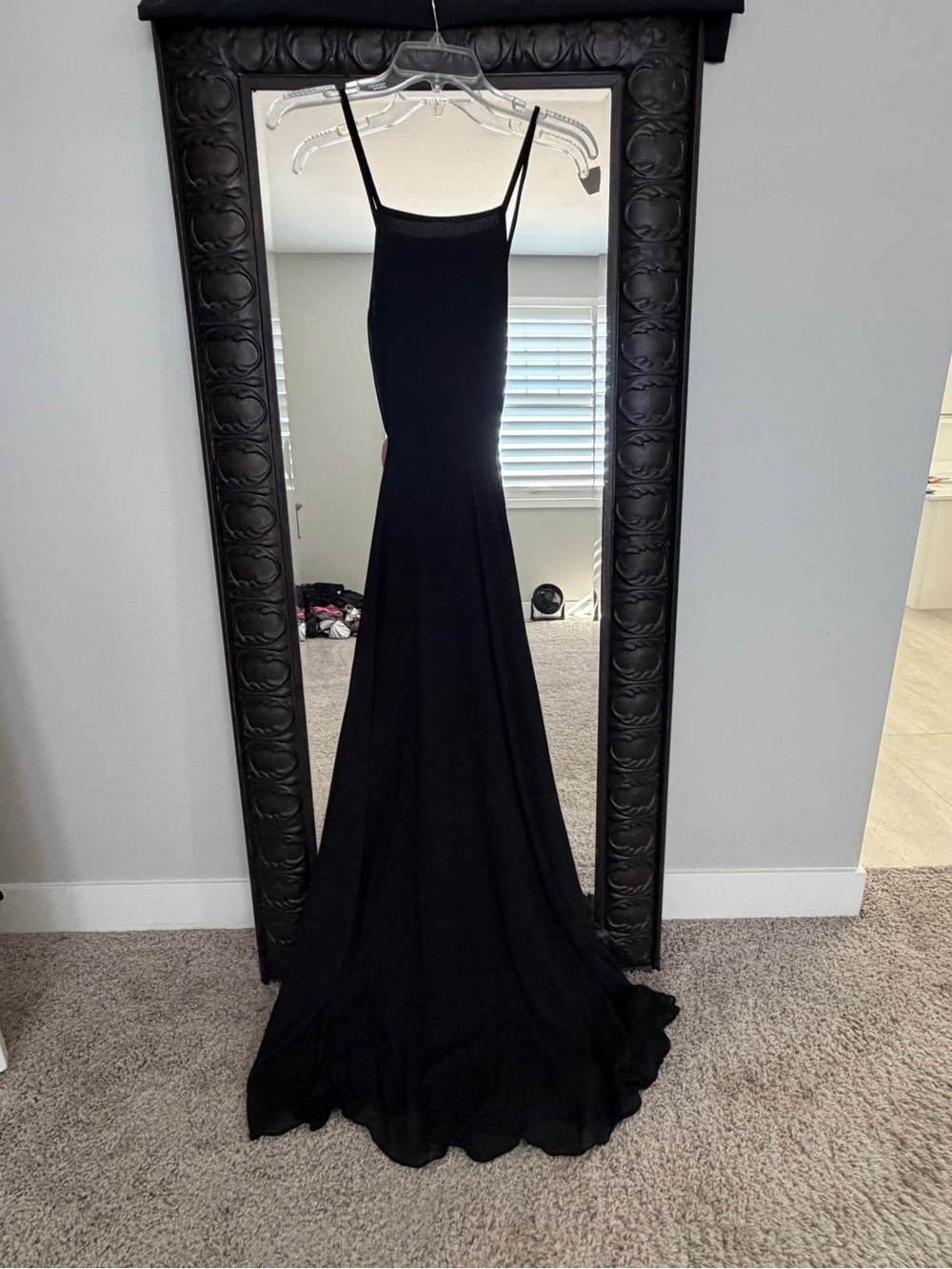 Lulu's Black Spaghetti-Strap Prom Gown